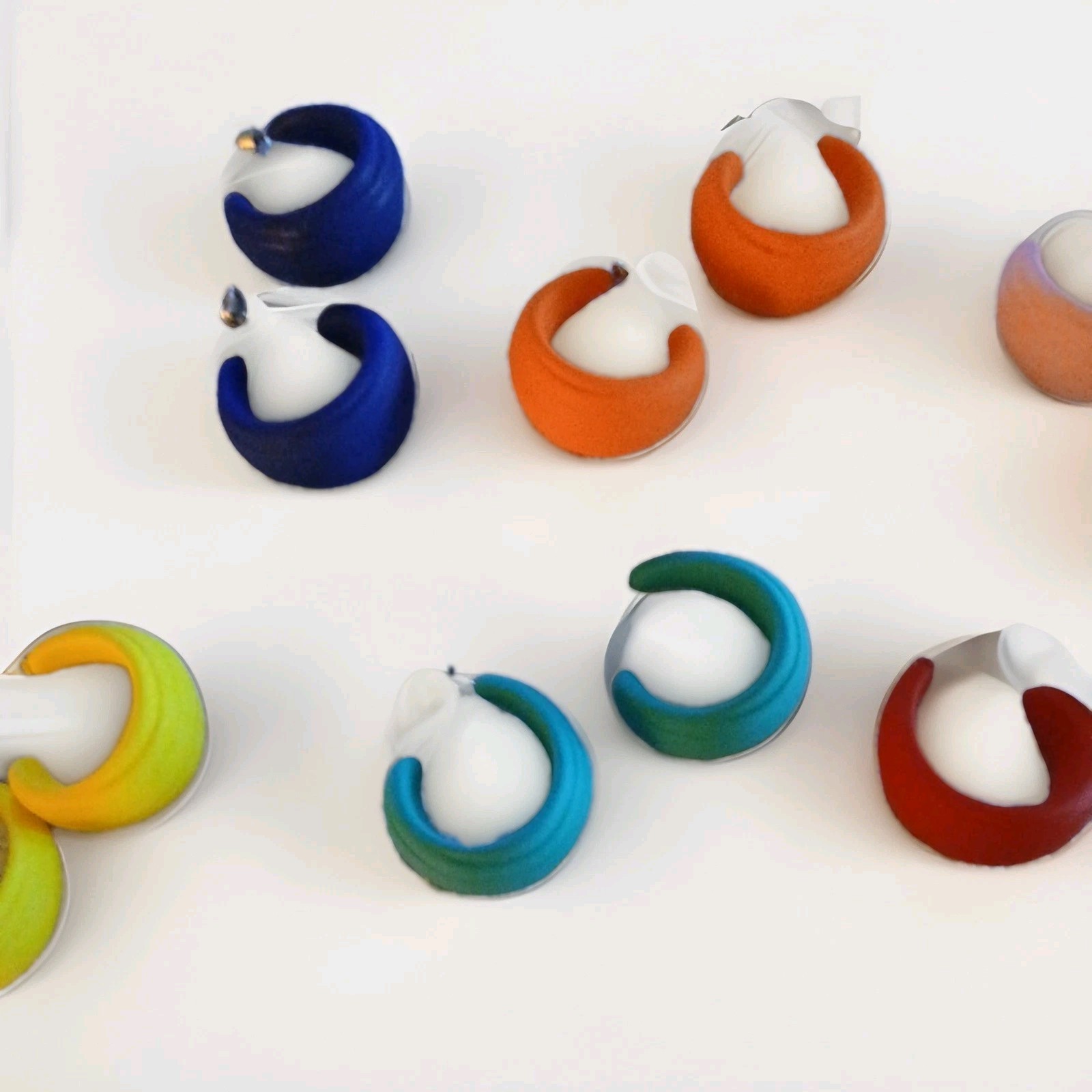 9 Pair Of Colorful Textured Coated Hoop Earrings. Lightweight Everyday Wear,