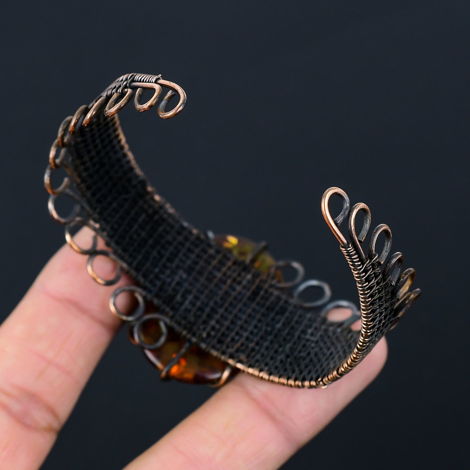 Baltic Amber Handmade Gemstones Copper Wire Wrapped Adjustable Bangle Jewelry