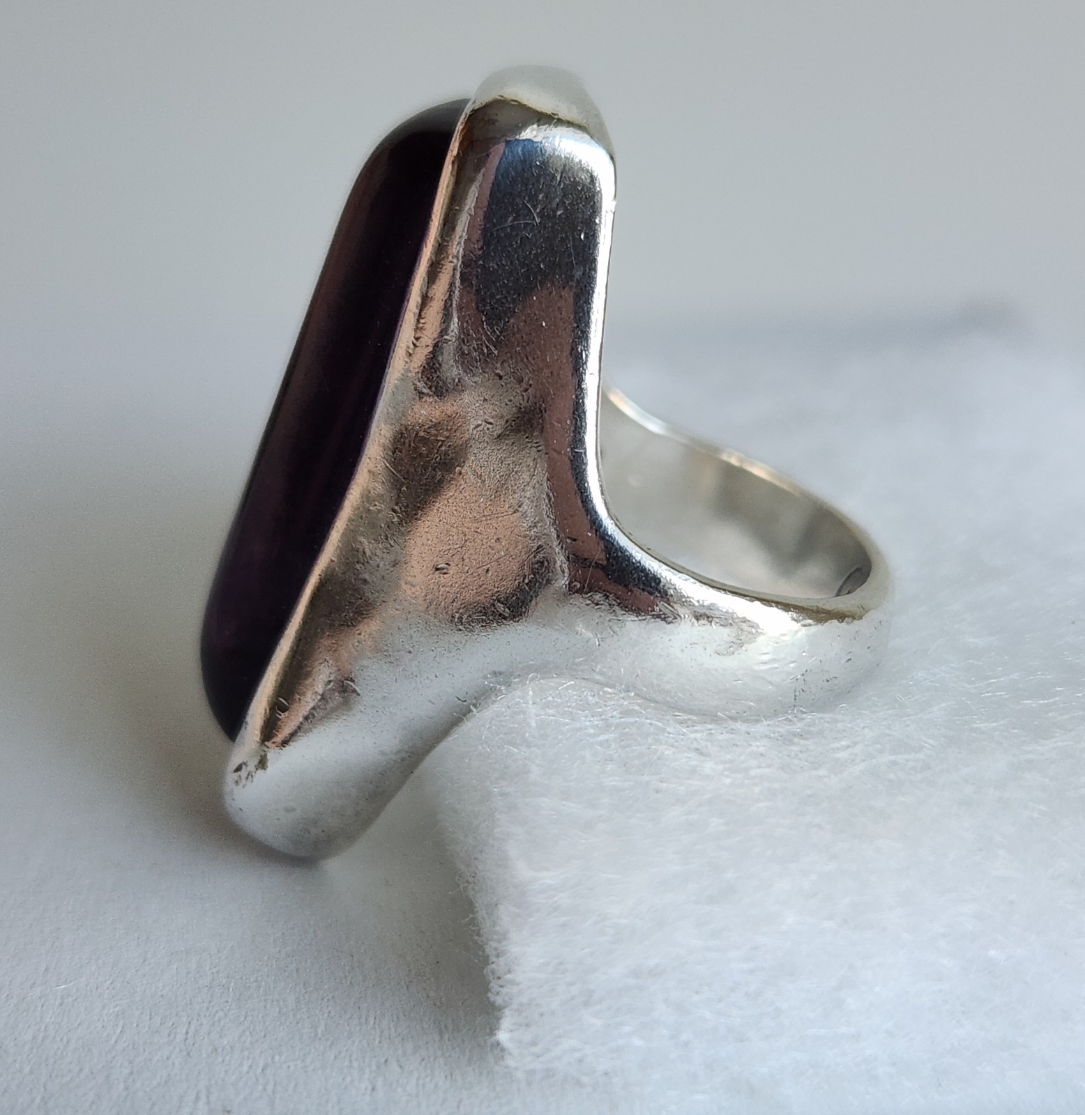 Bold Sterling Silver Statement Ring w/ Purple Cabochon Size 6.5 12.7g Marked GA