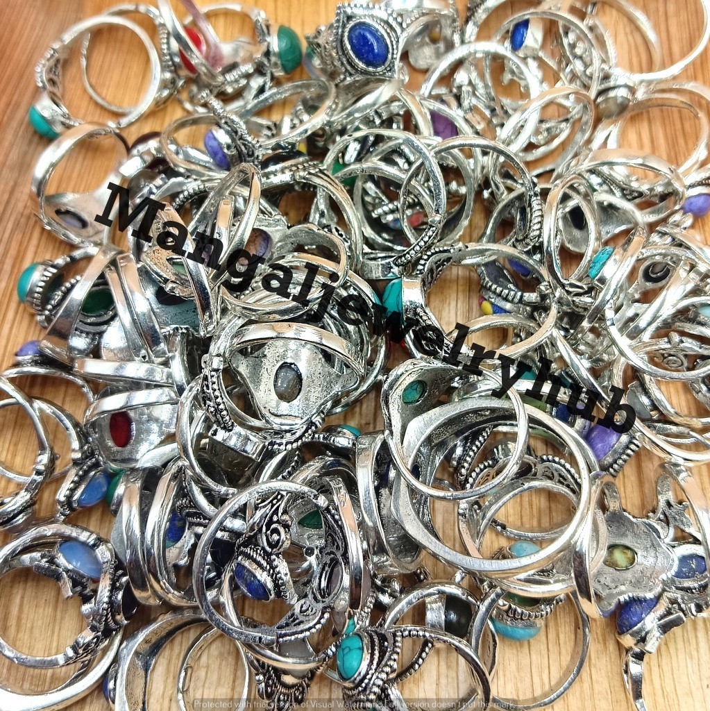 Bulk Lot Red Coral & Mix Gemstone 10PCS Rings 925 Sterling Silver Plated Jewelry