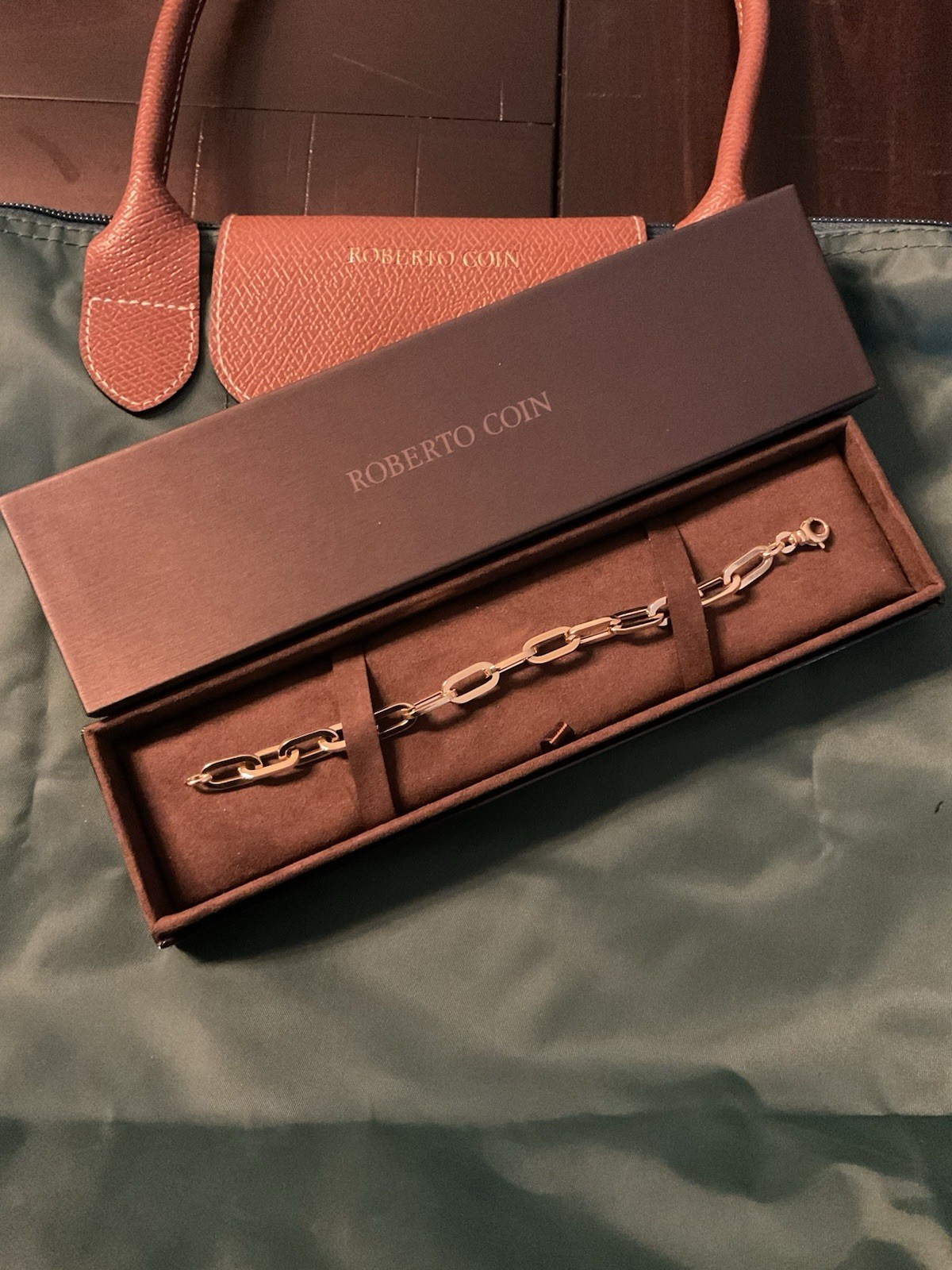 Roberto Coin Designer Gold Paperclip Link Chain Bracelet 7.5in Lobster Clasp