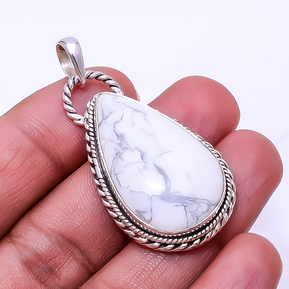 Natural White Howlite – United States 925 Sterling Silver Pendant 1.95″ P1739838