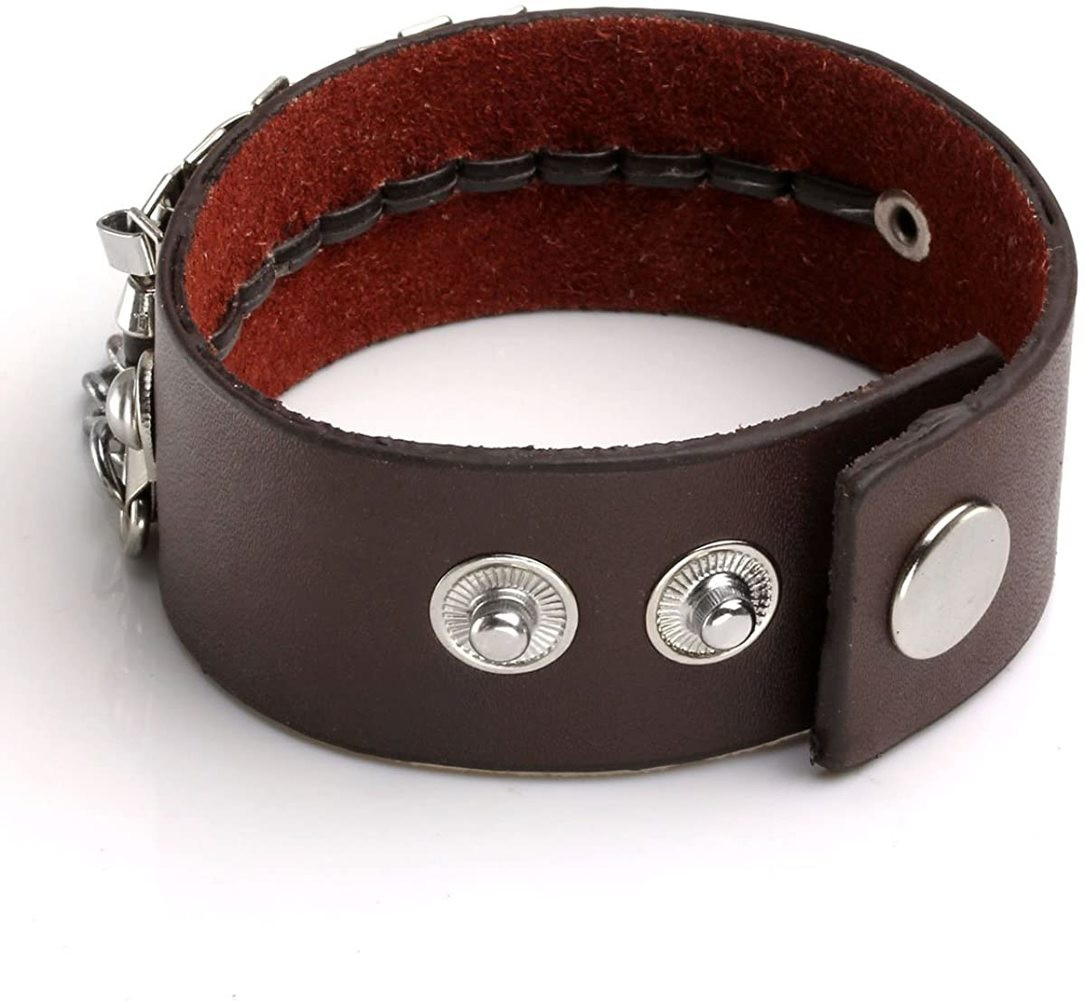 Punk Alloy Rivet Bracelet Bullet Wristband Chain Leather Cuff Bracelet Best Gift