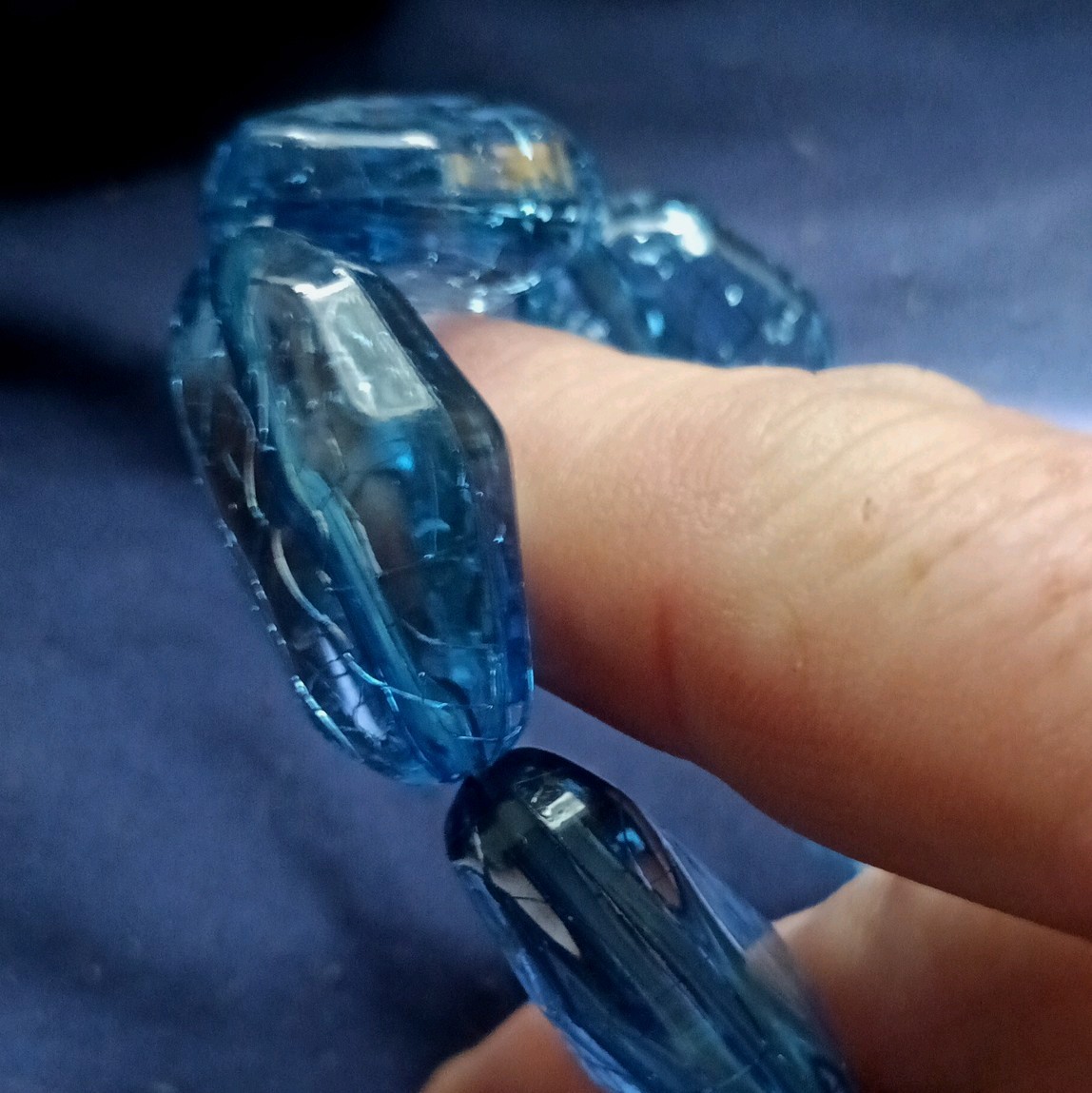 Blue Oval Faceted Beaded Stretch Bracelet, Plastic No Clasp