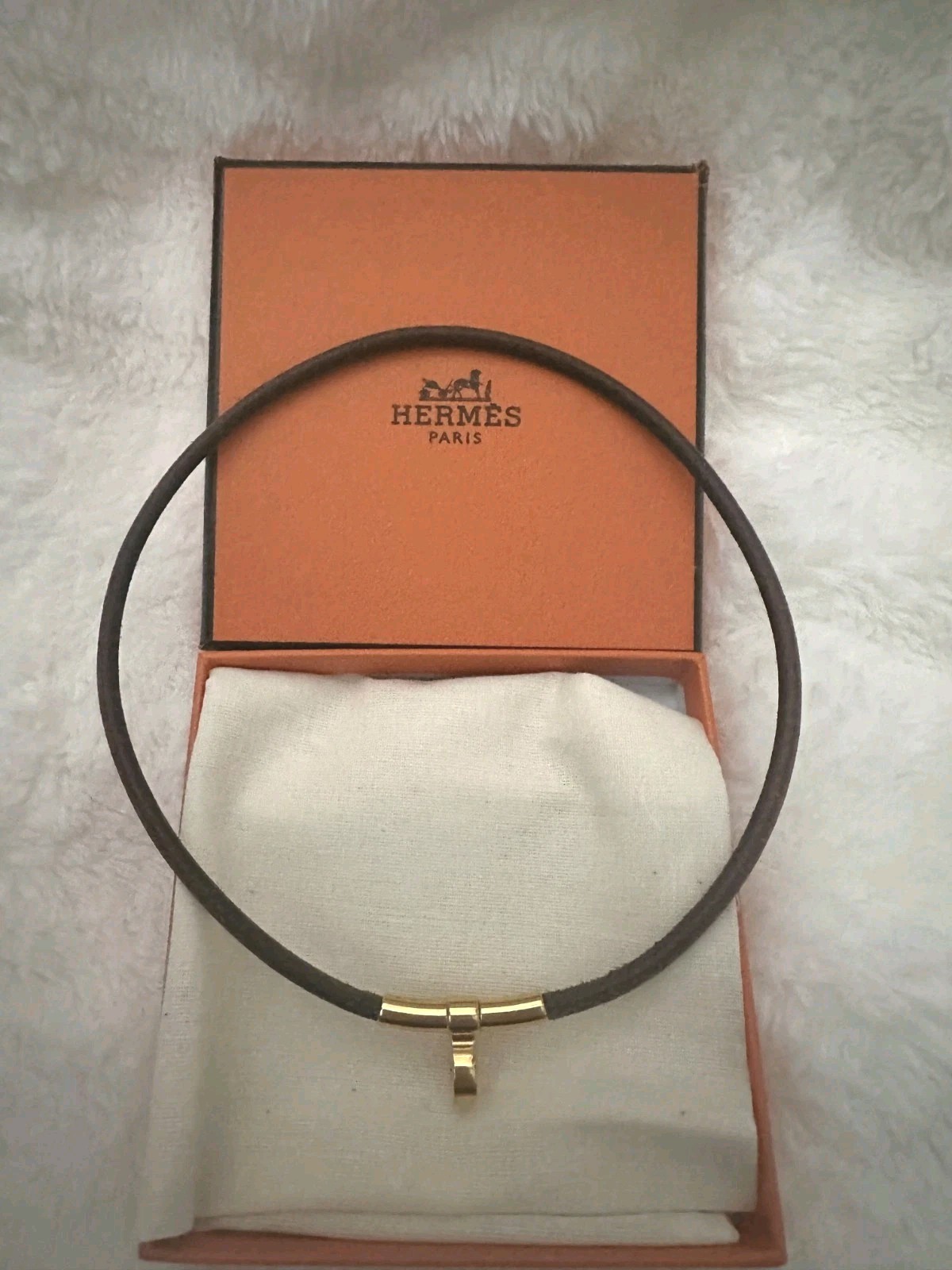 Hermès Kelly Brown Leather Choker Necklace Gold Tone Hardware Signed