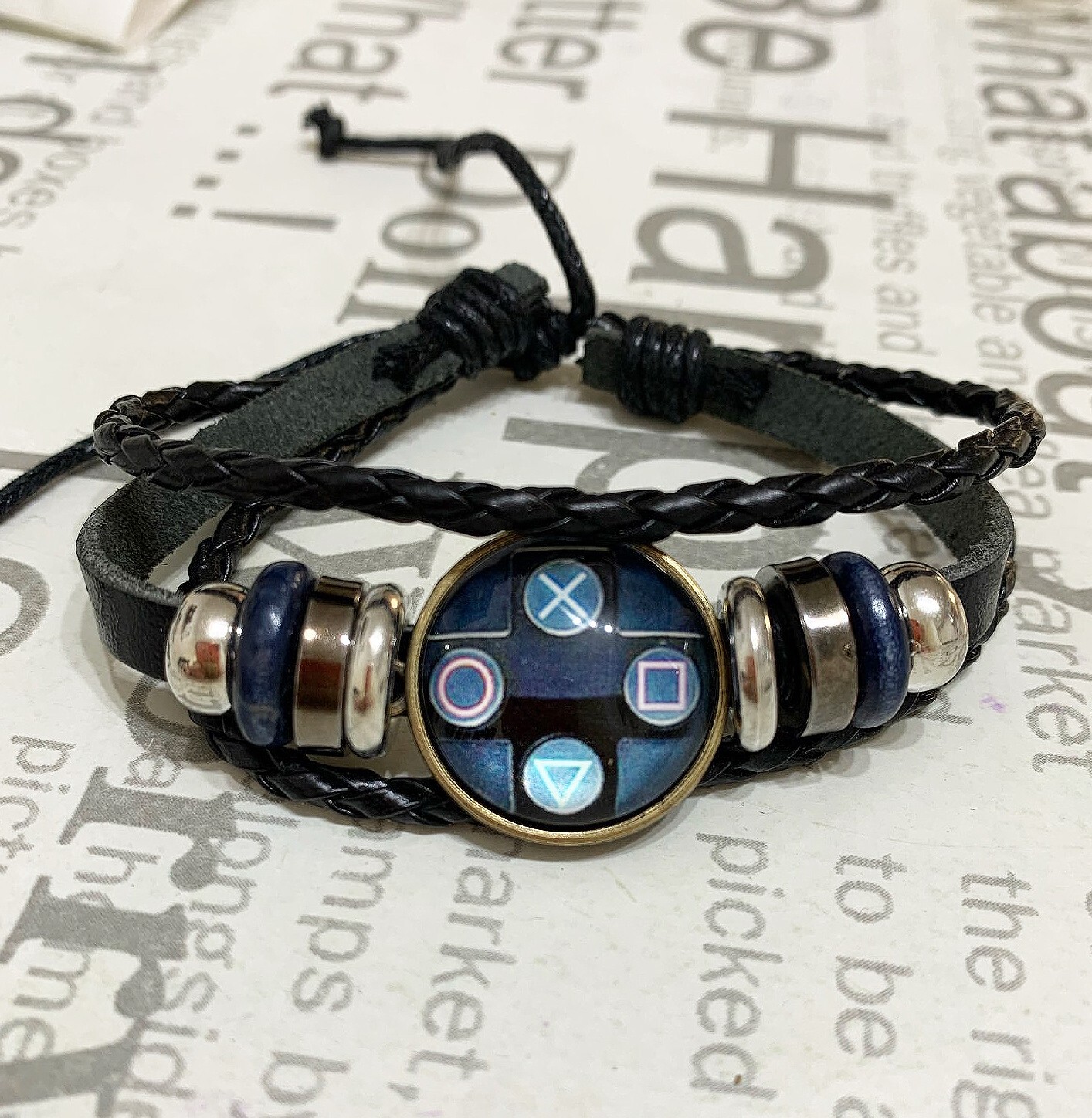 Playstation (Bracelet) video gaming, gamer black rope bangle w/ charm, PS4, PS2