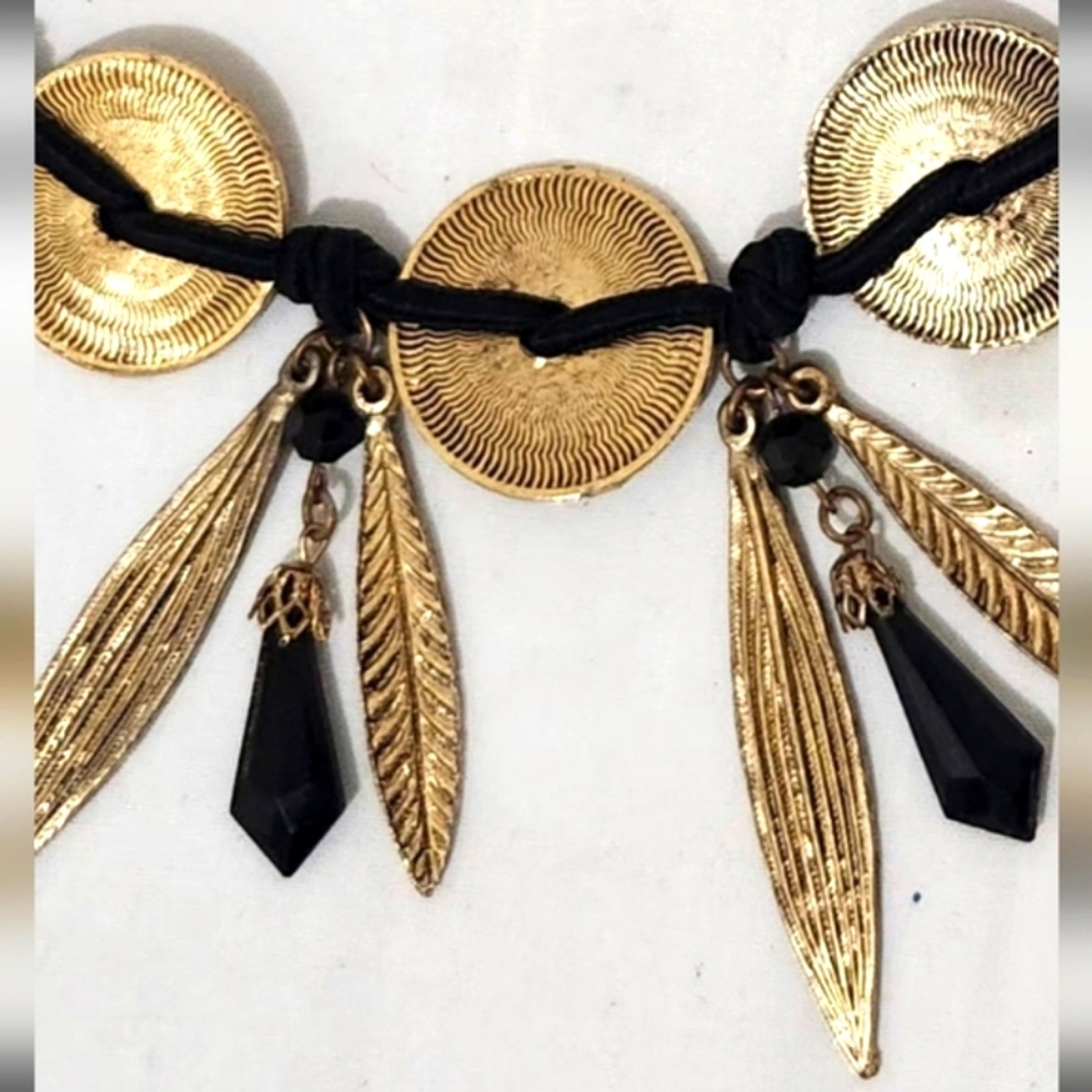 YSL (Yves Saint Laurent) crystals gold plated leaves and disc necklace