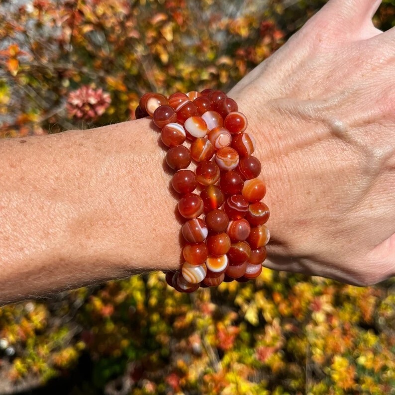 Natural Carnelian Elastic Stretch Bracelet 8mm Round Crystal Gemstone Beads
