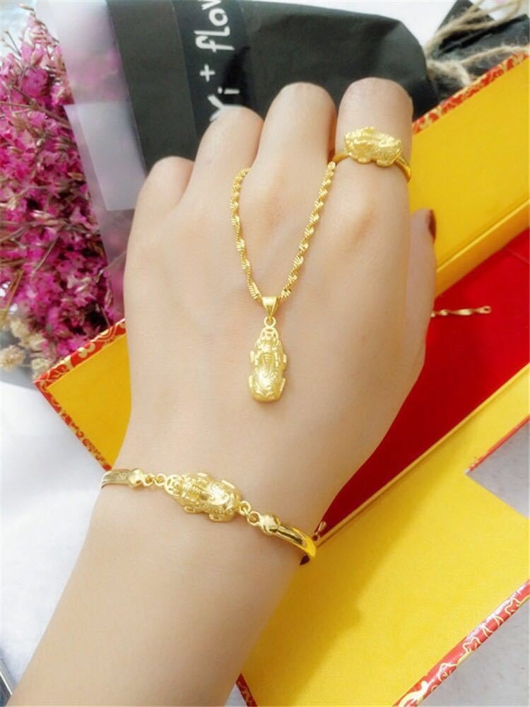 22K 23K 24K Thai Baht Yellow Gold Pixiu Necklace Women’s Bracelet Accessories