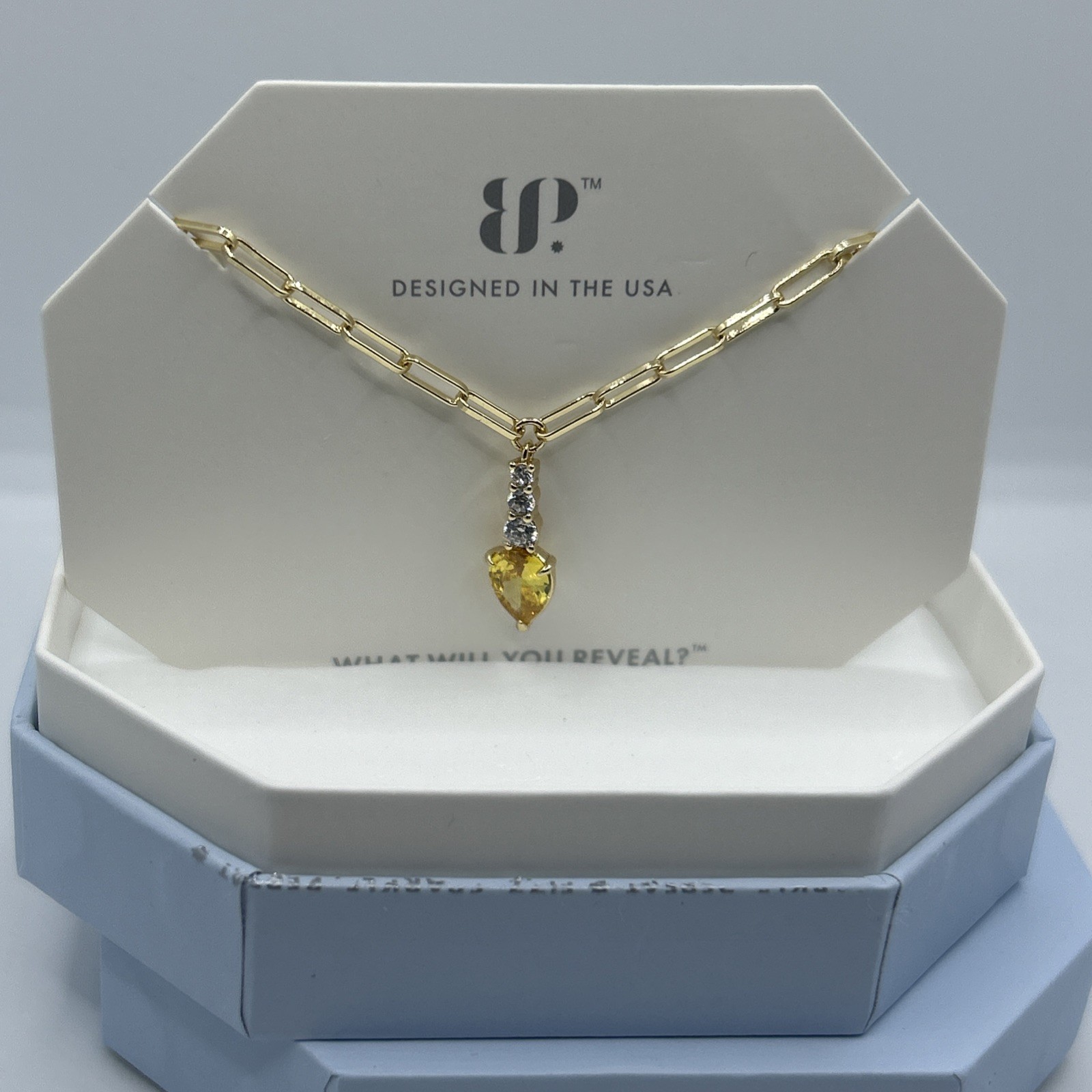 Bomb Party June 2024 Stunning Staple Necklace RBP7572 Yellow Topaz On Gold Pl