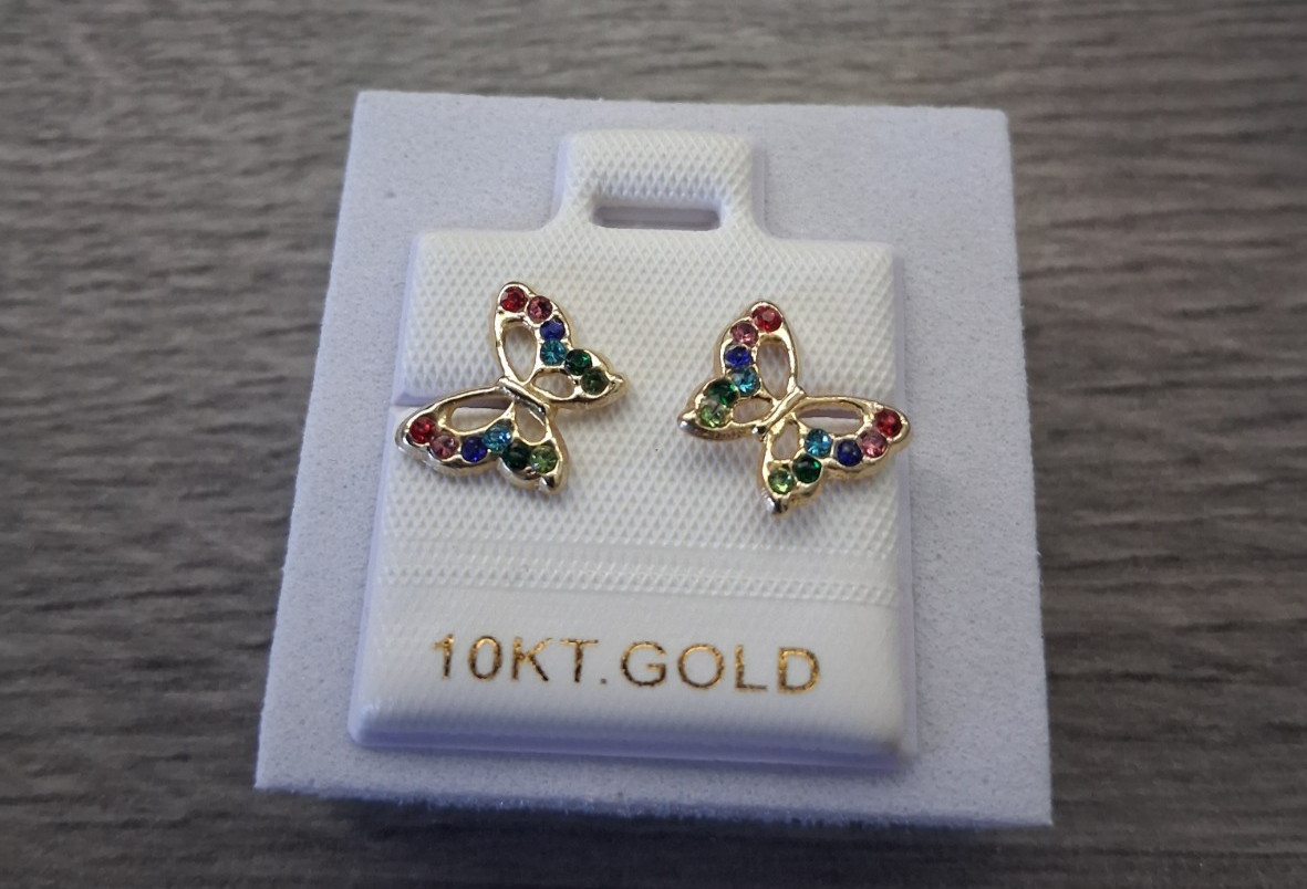 10k gold butterfly screw back stud earrings /arete maripos de oro 10K de rosca.