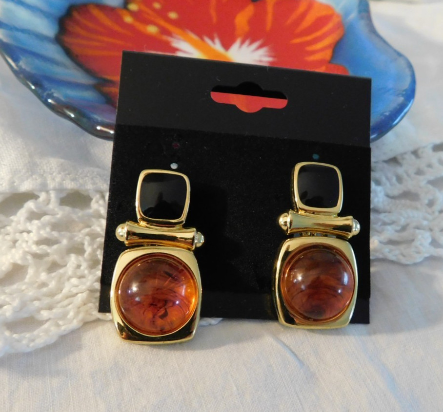 Joan Rivers Classics Collection Faux Amber Enamel Clip On Earrings