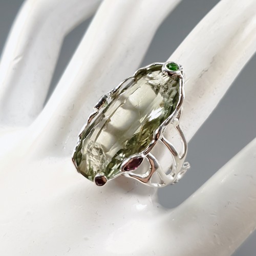 Handmade 28 ct+ Natural Green Amethyst Ring 925 Sterling Silver Size 8 /R473307