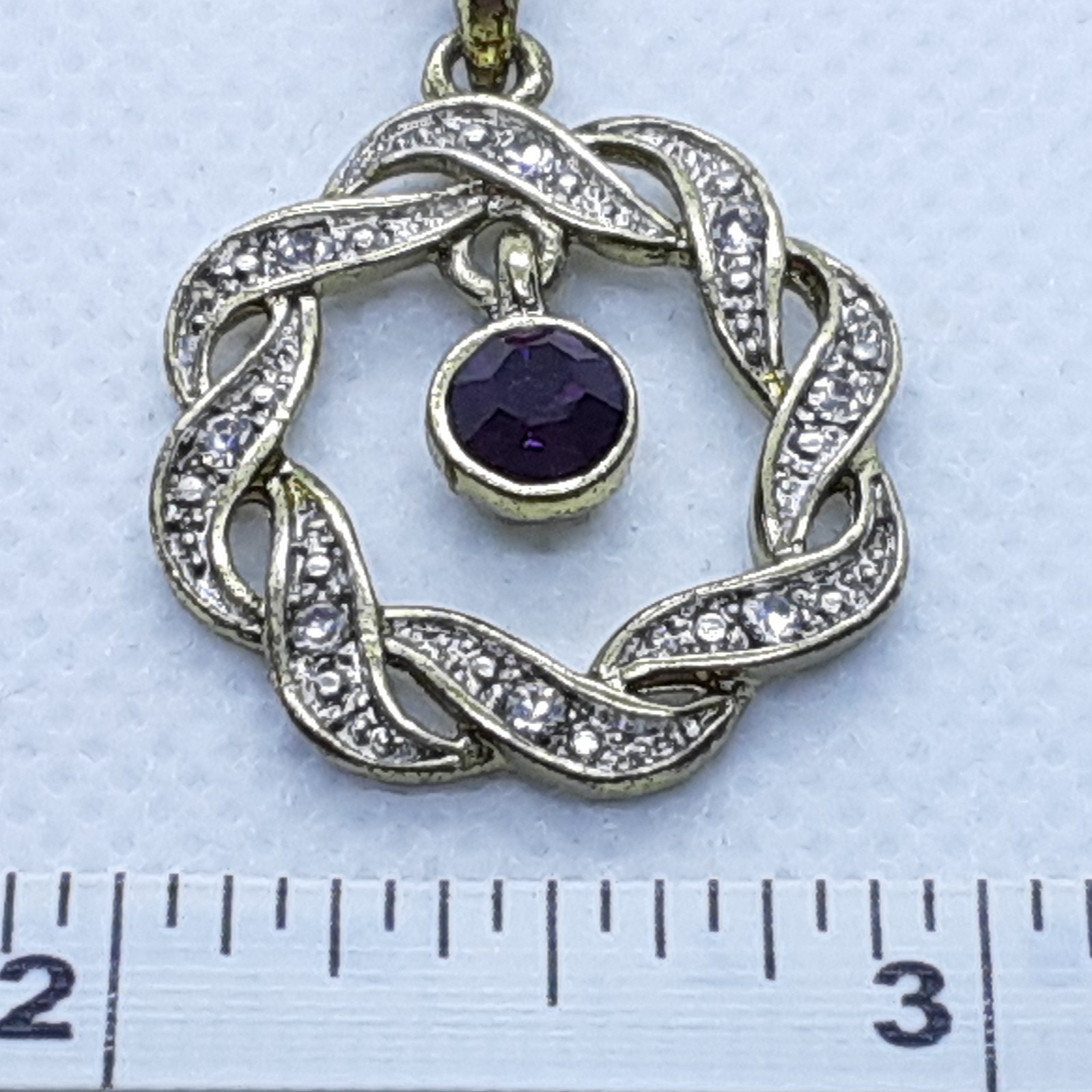 Demi Parure Pendant Earrings Amethyst Purple Clear Crystal Rhinestone Gold Tone