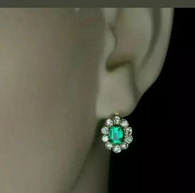 2.34 Ct Emerald Cut Emerald Earrings Gift Earrings 14K Yellow Gold