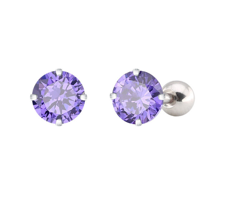 2Pcs Silver Gold Stainless Steel Round CZ Screw Back Stud Earrings for Women Men