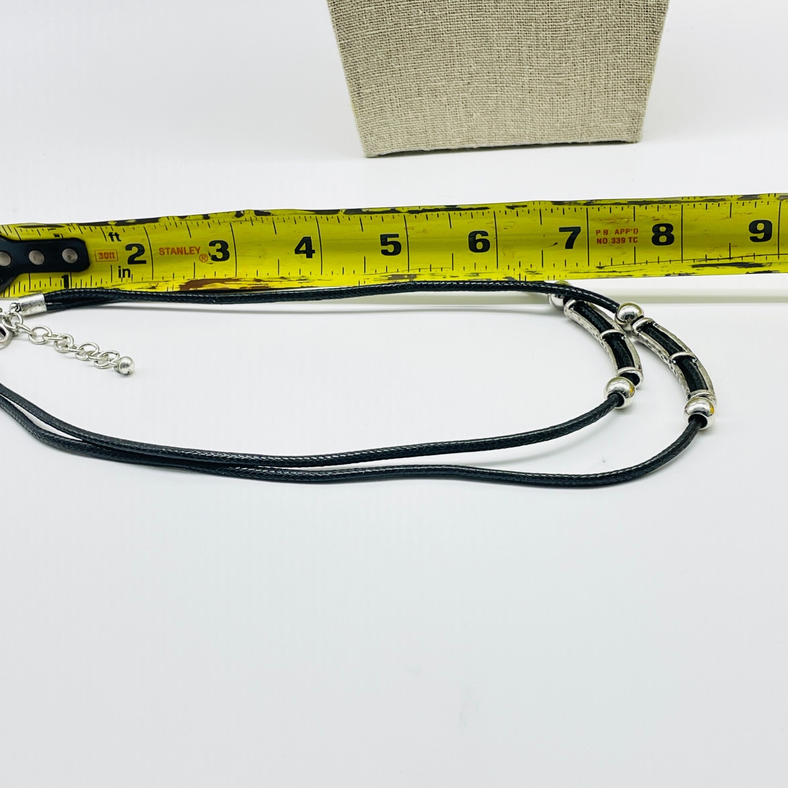 Black Cord Necklace Silver Tone Bar Pendant Layered Statement Necklace