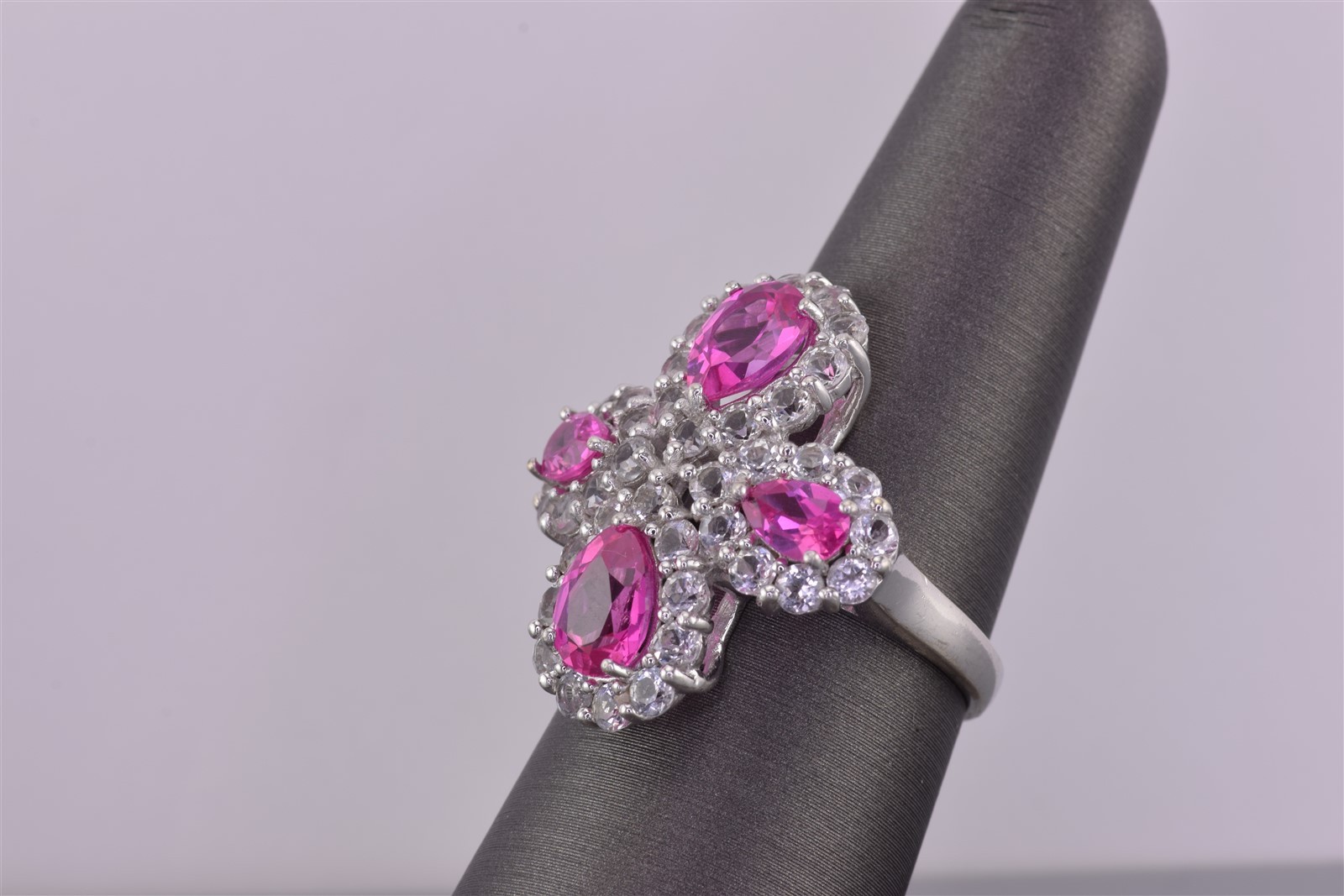 Kit Heath Sterling Silver Pink Sapphire Whit Topaz Statement Band Ring 925 Sz: 8