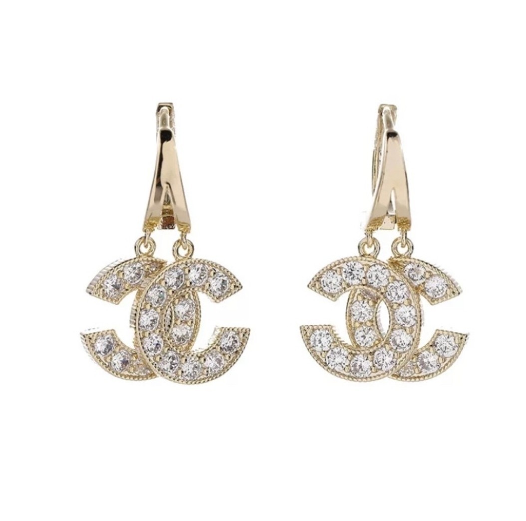 C-shaped Light Gold Plated Crystal Fashion Earrings With Silver Post