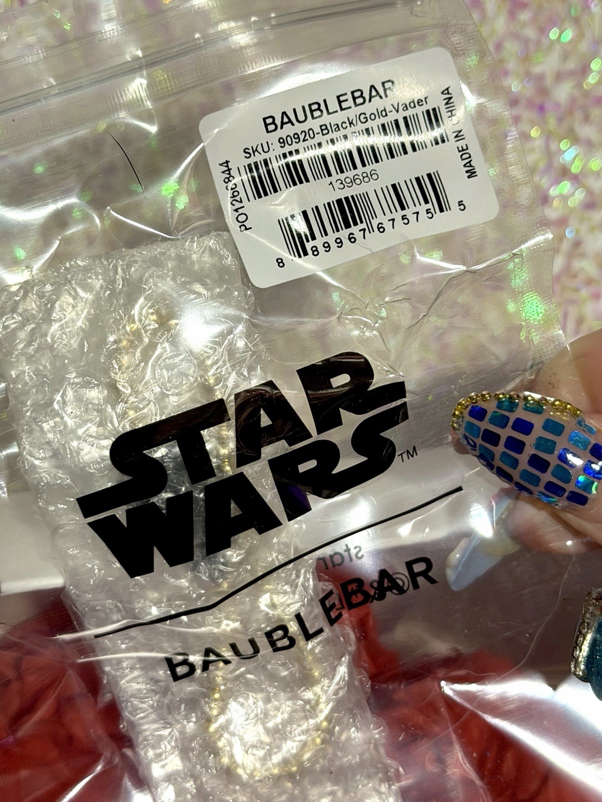 NEW BaubleBar Star Wars Gold Tone Beaded Stretch Bracelet w/ Darth Vader Charm