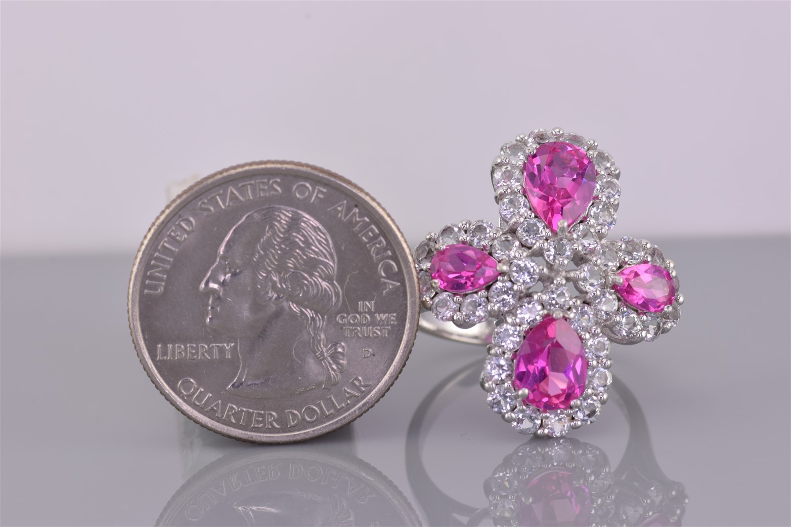 Kit Heath Sterling Silver Pink Sapphire Whit Topaz Statement Band Ring 925 Sz: 8