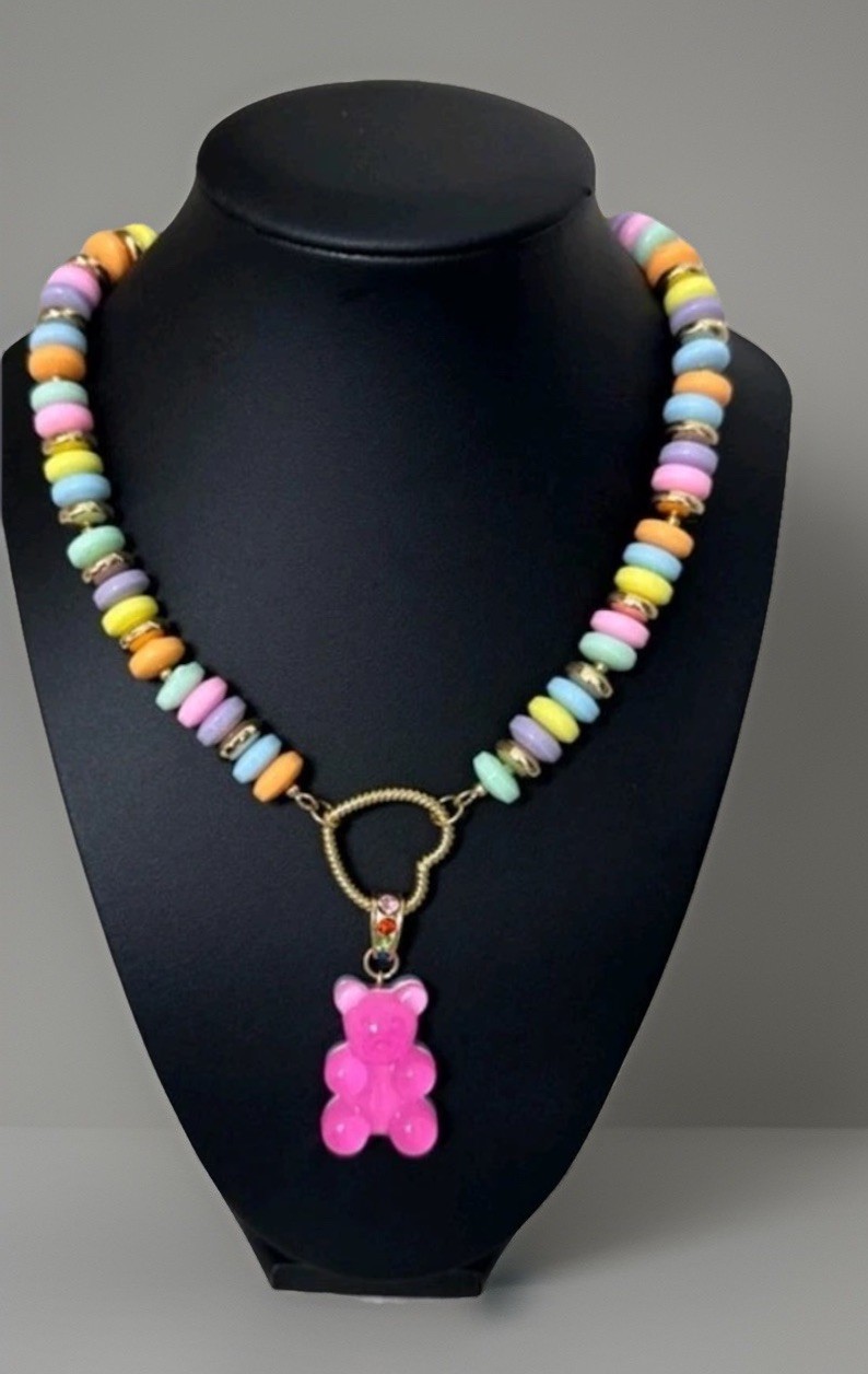 New Betsey Johnson Gummy Bear Necklace Candy Style Statement Pink