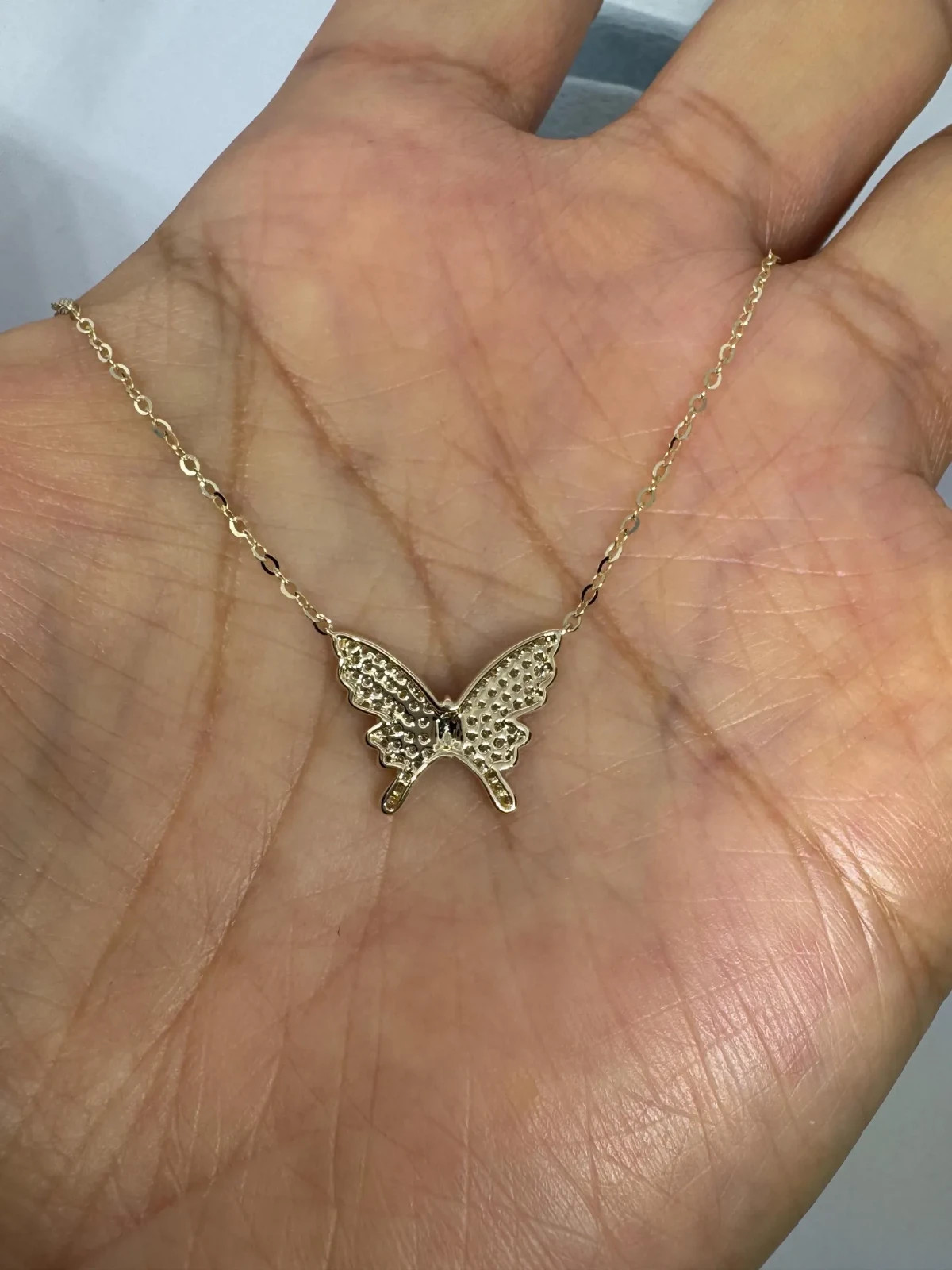 Lab Grown 1.00 Ct Round EF VS Diamond Butterfly Shape Necklace in 14K Gold