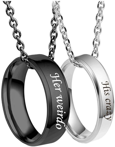 Matching Necklaces for Couples-His and Her Engraved Ring Pendant Necklaces Anniv