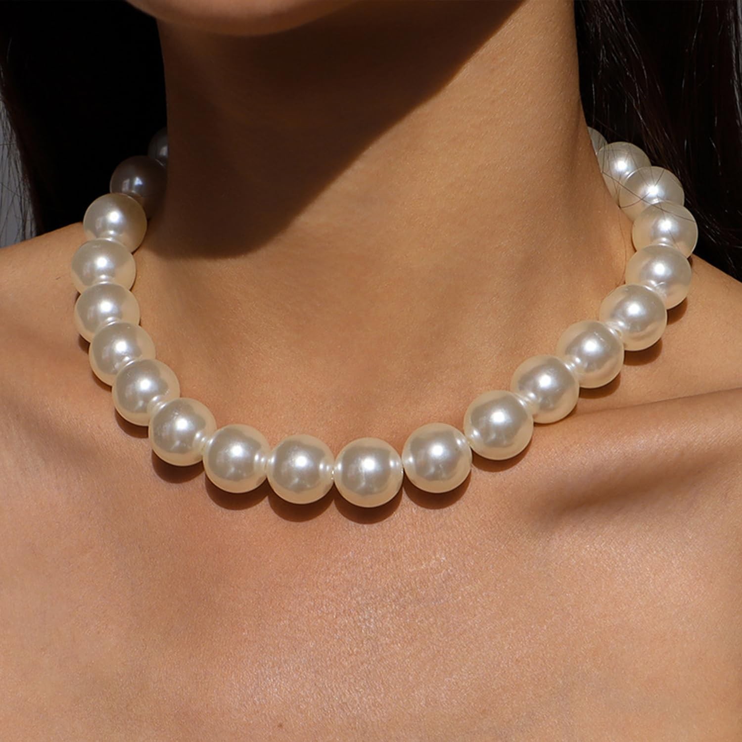 Boho Round Pearl Choker Necklace – Stackable Adjustable Statement Bride Choke…