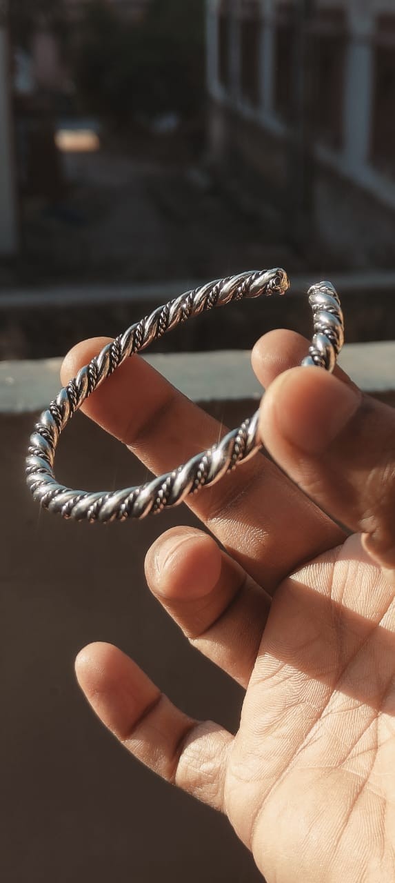 Handmade Twisted Silver Cuff Bracelet, Oxidized Open Bangle, Adjustable Minimal