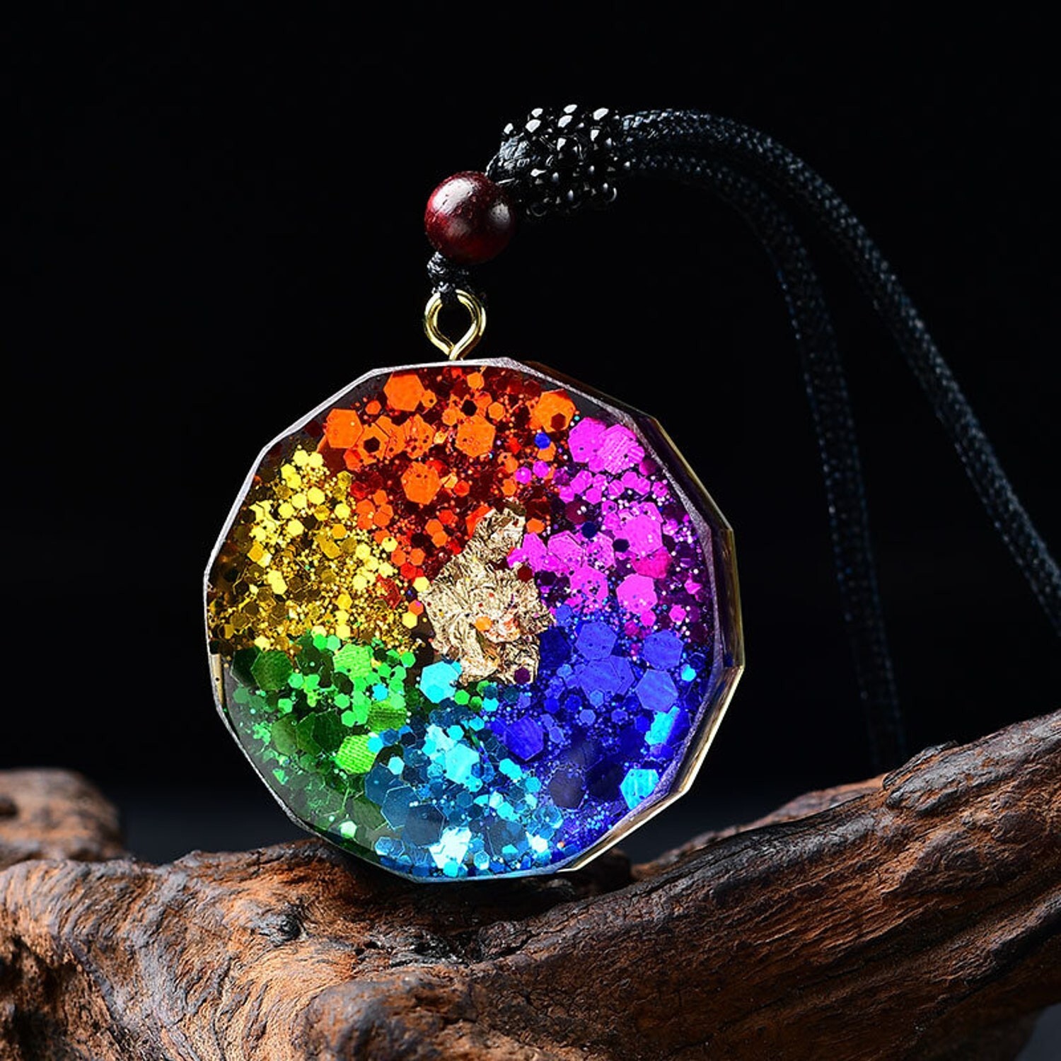 7 Chakra Stone Orgonite Healing Pendant Natural Gemstone Resin Charm Necklace