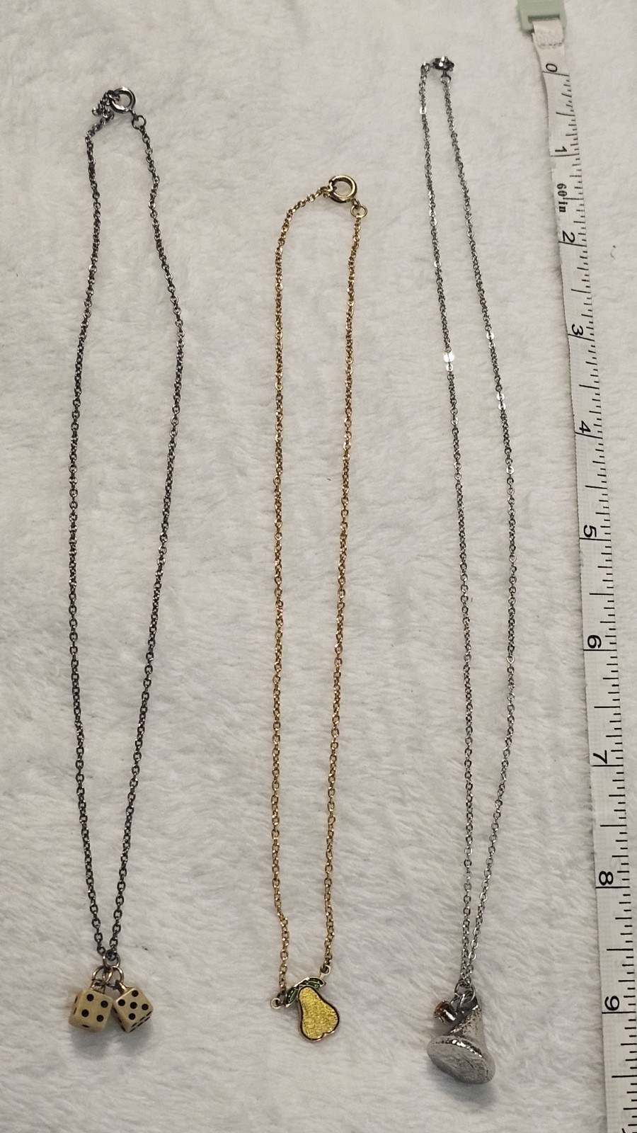 Dainty Charm Necklace Lot Dice Pear Minimalist Gold Silver 3pc