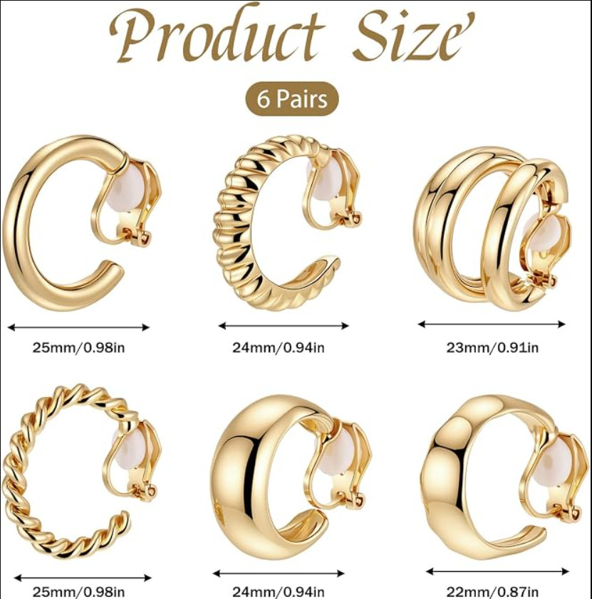 6 Pairs Gold Clip On Earrings for Women Non Pierced Chunky Twisted Knot Set