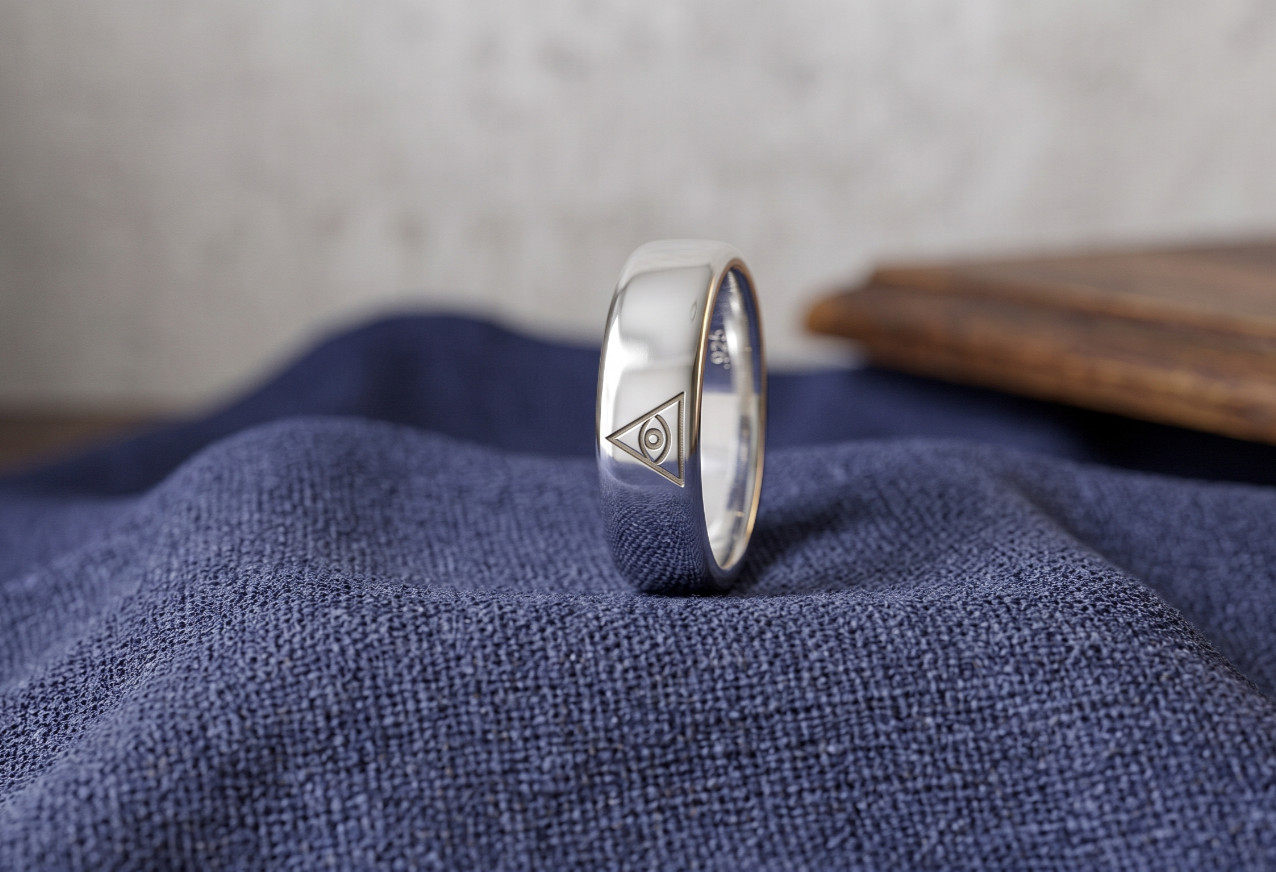 925 Silver All Seeing Eye Ring Gothic Masonic Illuminati Triangle Band