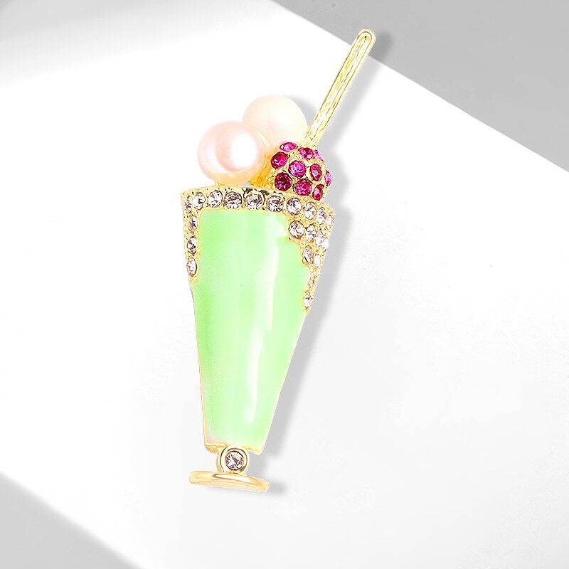 Enamel Icecream Brooches Women Pearl Juice Drinks Party Casual Brooch Pins