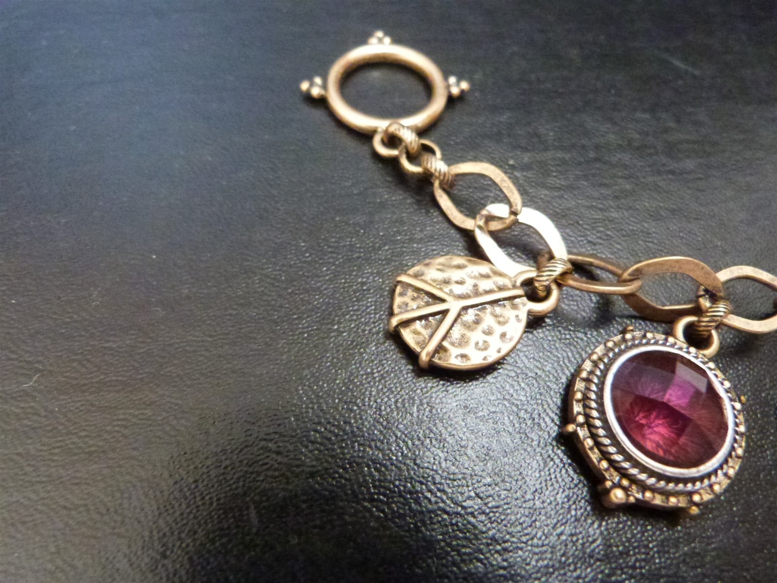 Lucky Brand jewelry lot charm bracelet Asian inspired floral dragon peace sign