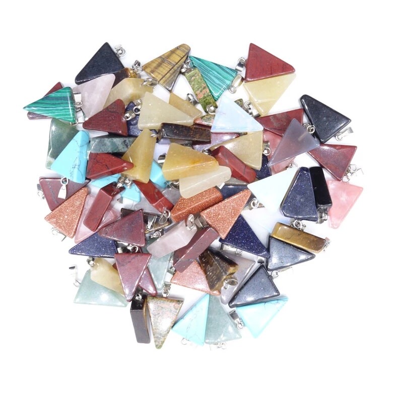 Wholesale 50pcs Triangle Natural Mixed Stone Pendants 15x25mm for Jewelry Making