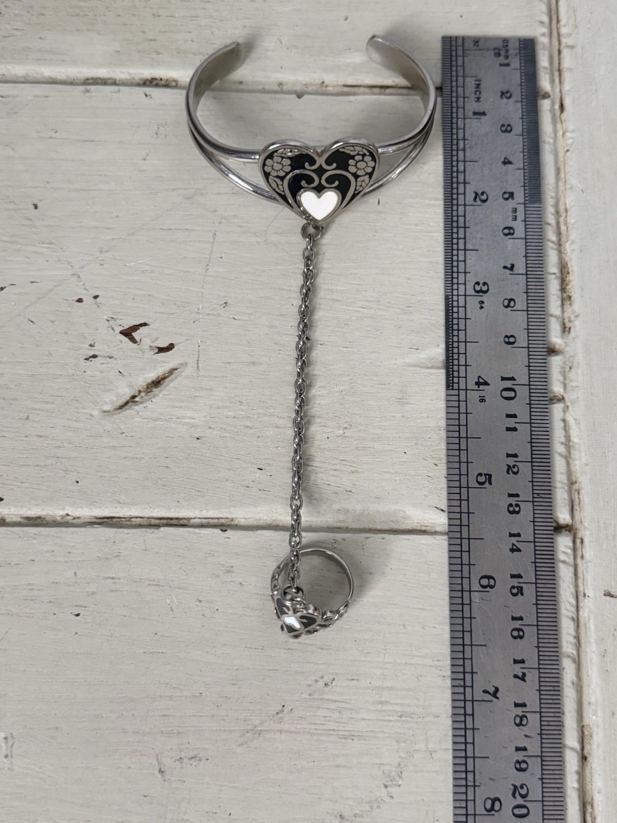 Heart Pendant Beaded Necklace & Heart Slave Bracelet Ring Set Boho Statement