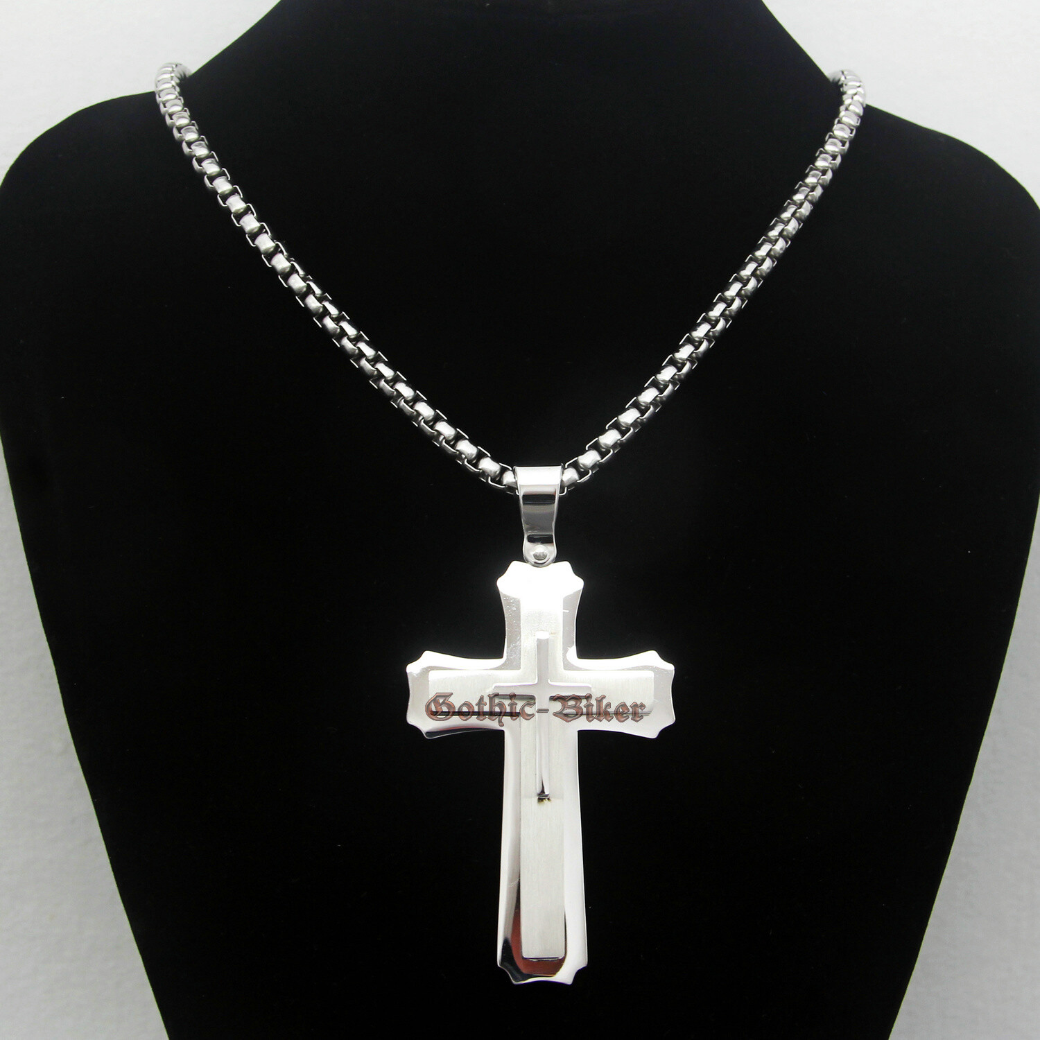 Men’s HUGE Large Heavy Solid 316L Stainless Steel Cross Pendant Necklace 3 Layer