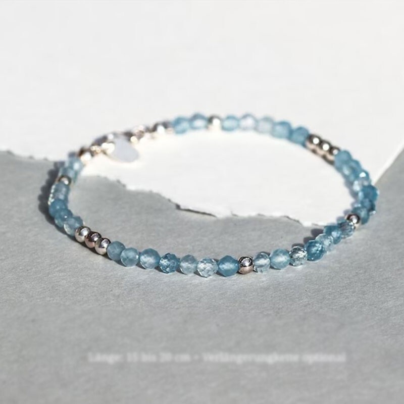 Blue Topaz 3mm Bead Minimalist Dainty Slim Crystal Healing Bracelet for Women