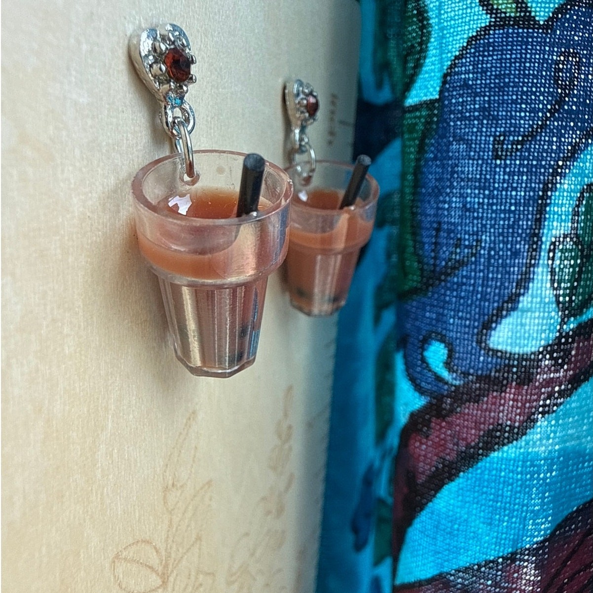 Boba Milk Tea Dangle Earrings Brown Sugar Bubble Tea Rhinestone Heart Studs