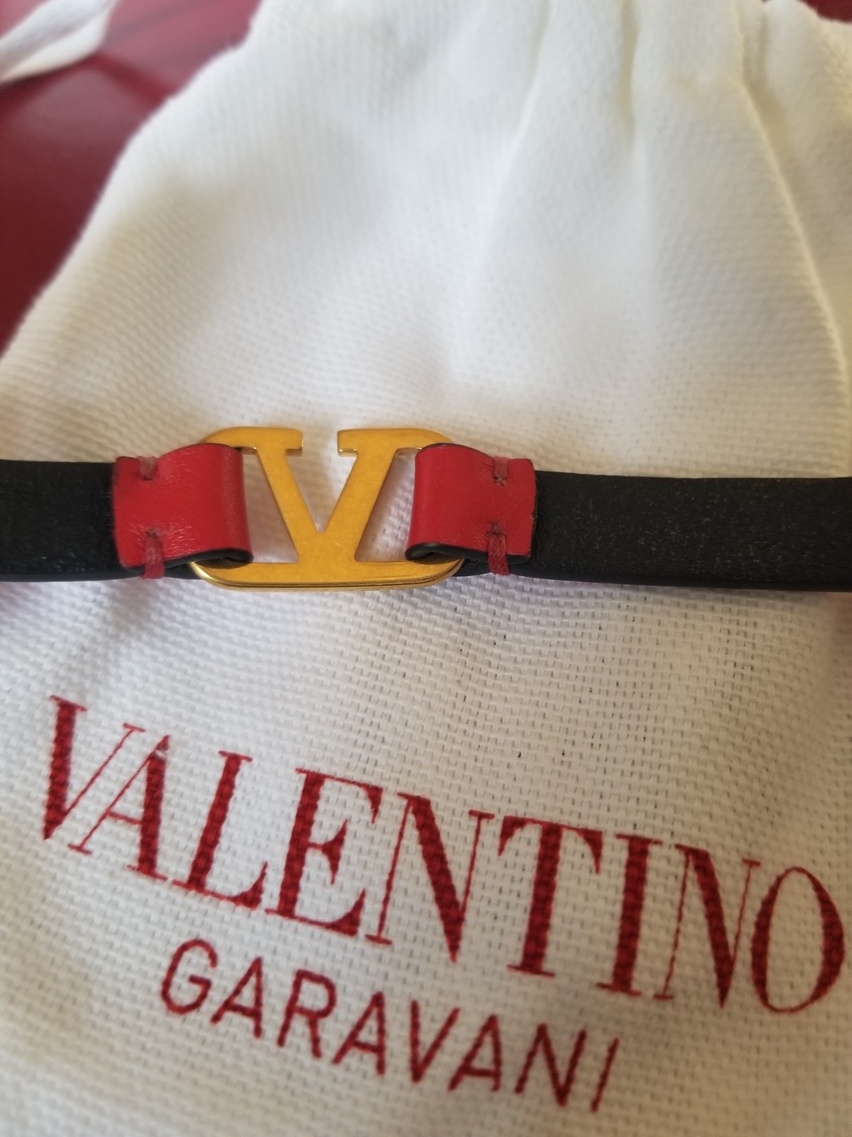 Valentino Garavani Red Leather Bracelet V Logo Dust Bag Limited Edition