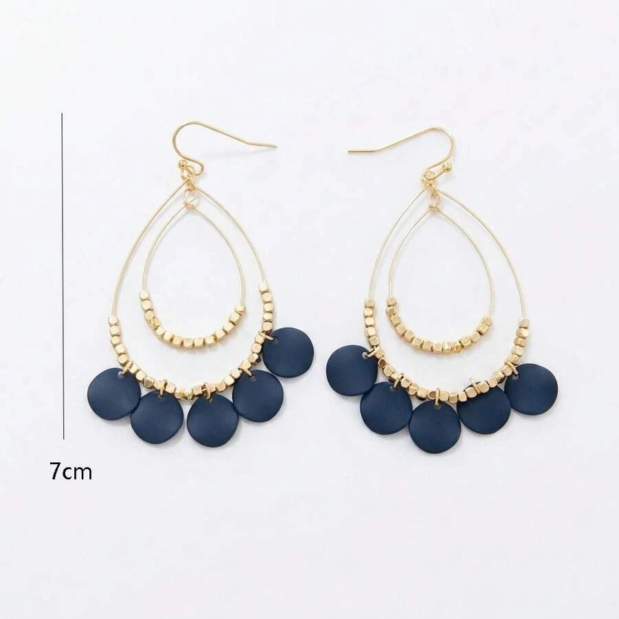 1 pair Boho Tassel Teardrop Earrings Double Layer Beaded Dangle Women Gift