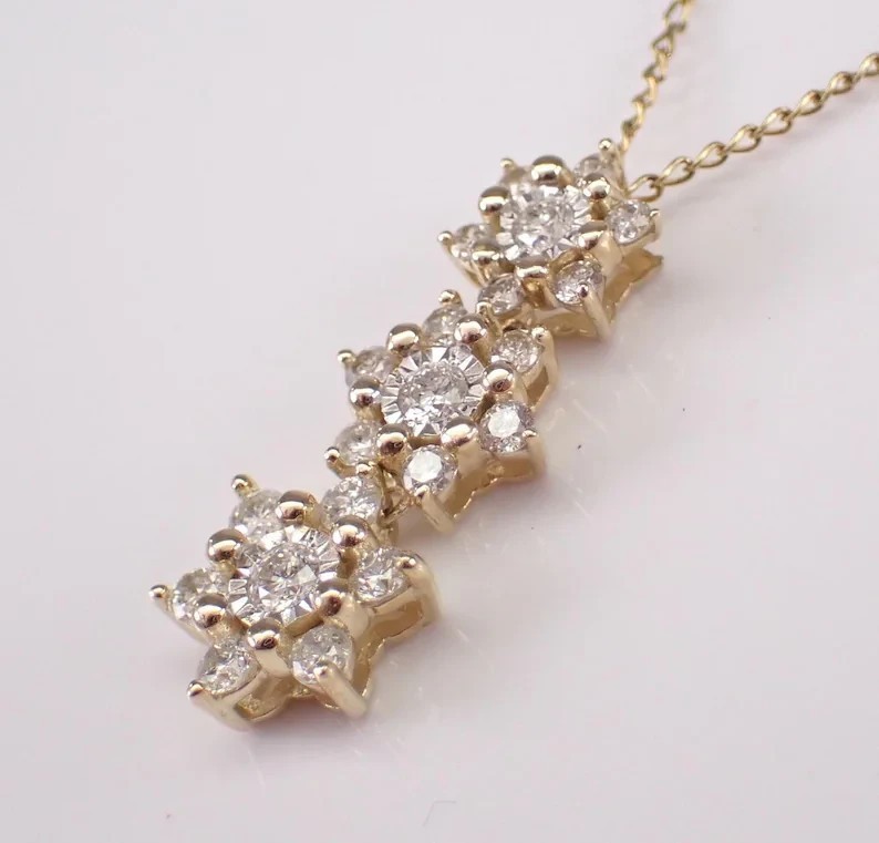 Flower Charm Pendant 2Ct Round Cut Simulated Diamond In 14K Yellow Gold Plated
