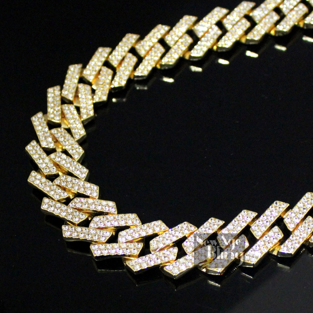 20mm Iced Square Miami Cuban Link 14k Gold Plated 7″-30″ Cubic Zirconia Necklace
