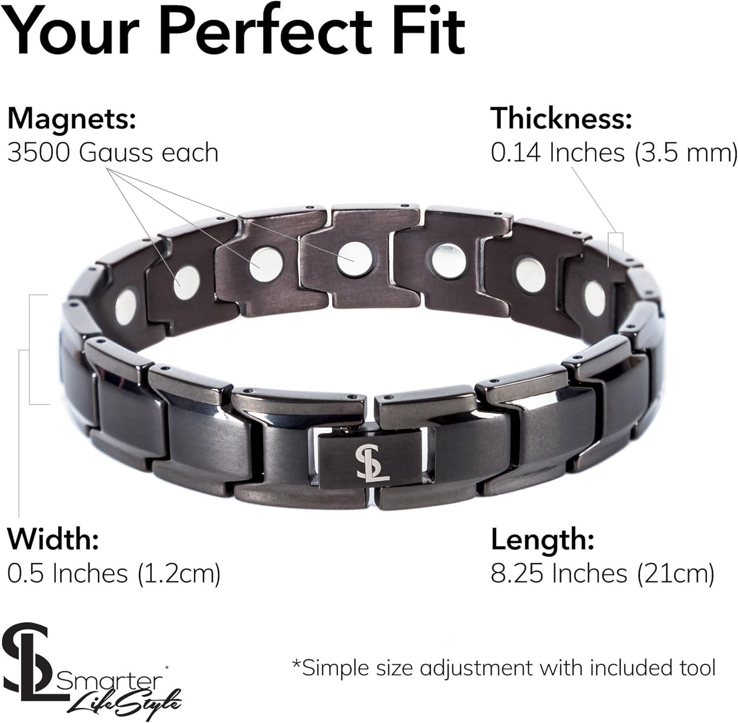 Lightweight Gunmetal Gray Titanium Magnetic Bracelet – Health & Style Combined