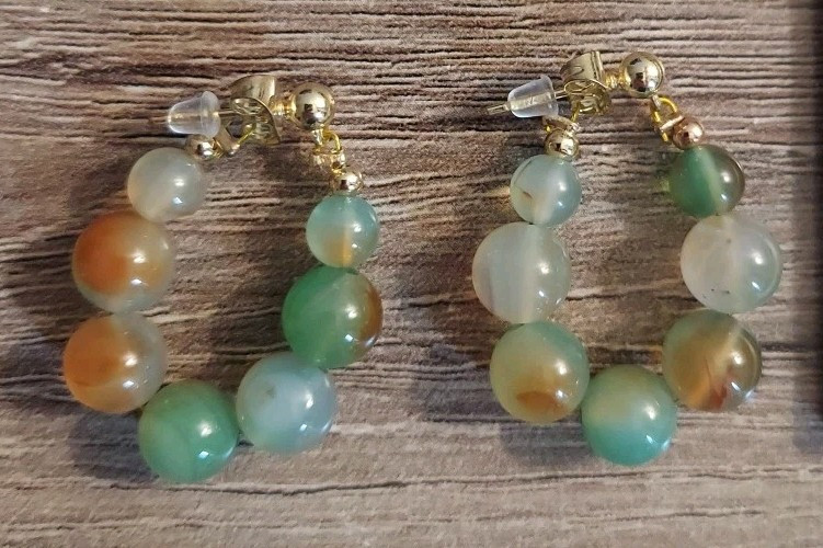 Marble Beaded Waterdrop Earrings Green Multicolor
