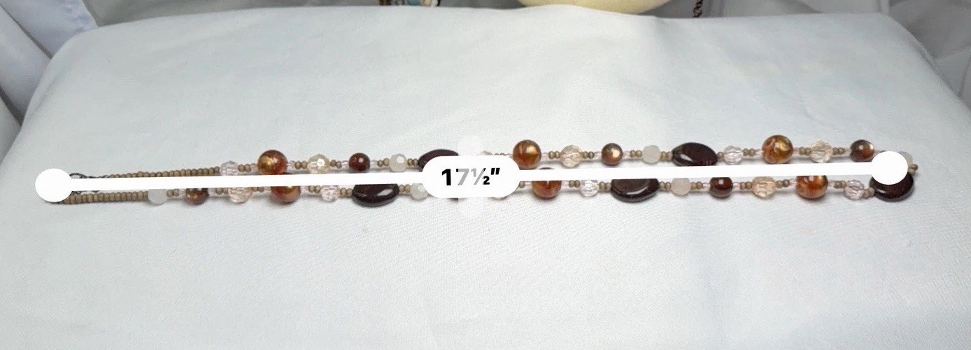 Brown Beige Beaded Necklace Faux Tiger Eye Acrylic Crystal Long Statement 35”