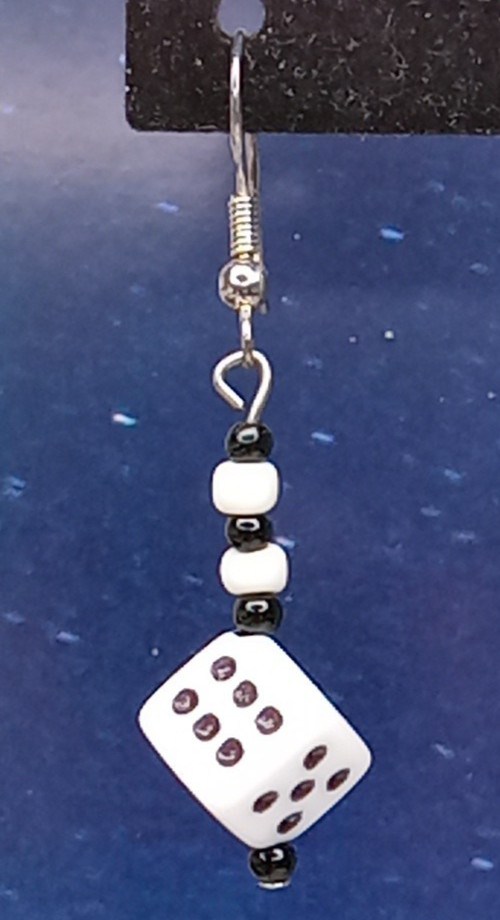 White Die Dice Pierced Earrings
