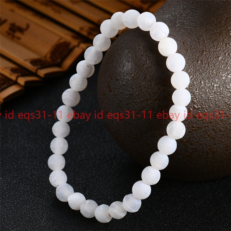 6/8/10/12mm White Dream Fire Dragon Veins Agate Round Beads Elastic Bracelet